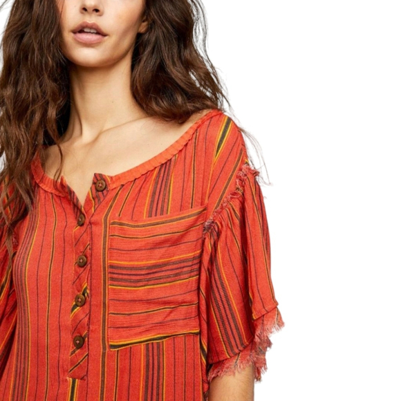 Free People Better Days Short Sleeve Striped Maxi Dress Red Combo Women's Sz S - Picture 4 of 13